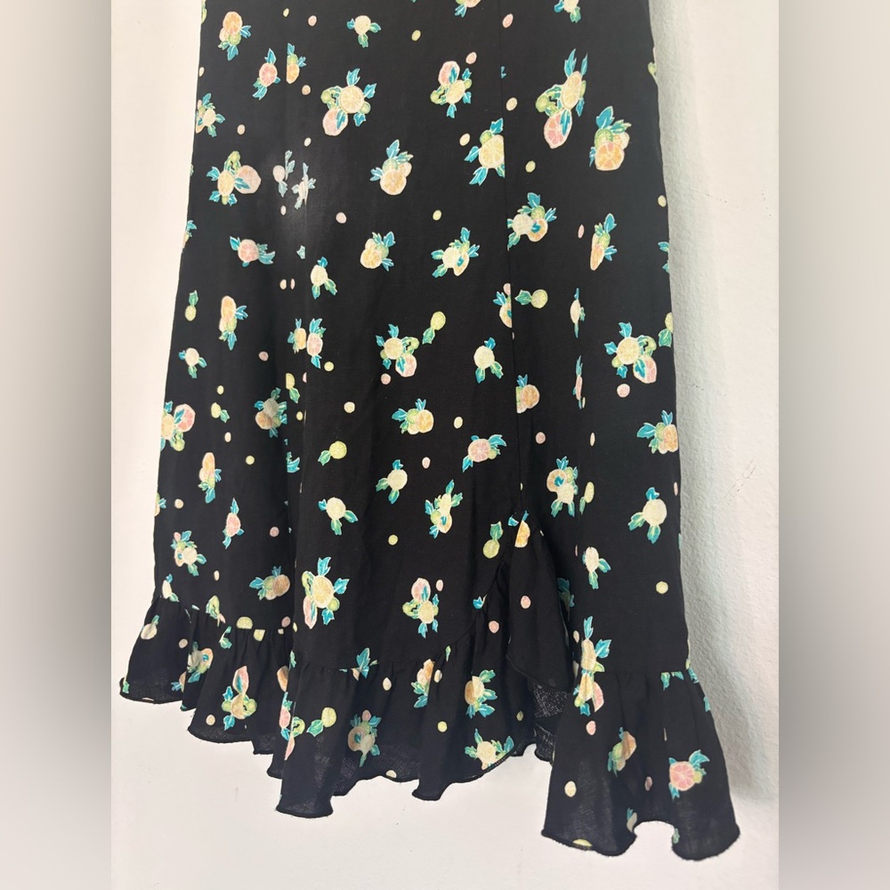FREE PEOPLE BLACK FLORAL RUFFLE MINI DRESS SZ SMALL - Picture 4 of 10